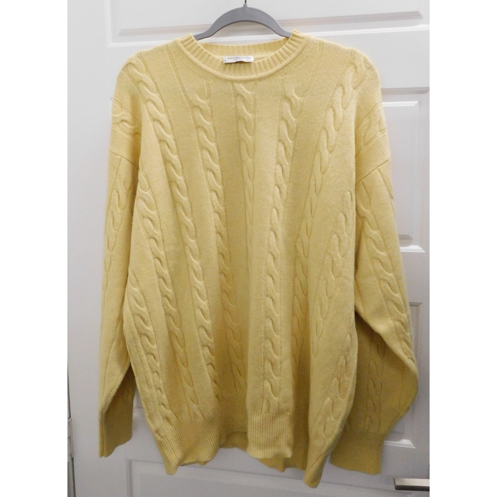 Manrico Classic-Fit Cable Knit Pure Cashmere Yellow Sweater sz 58 (US 48 XXL)